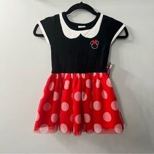Minnie Mouse Knit Short Sleeve Dress with Tulle Skirt Red White Polka Dot 4T